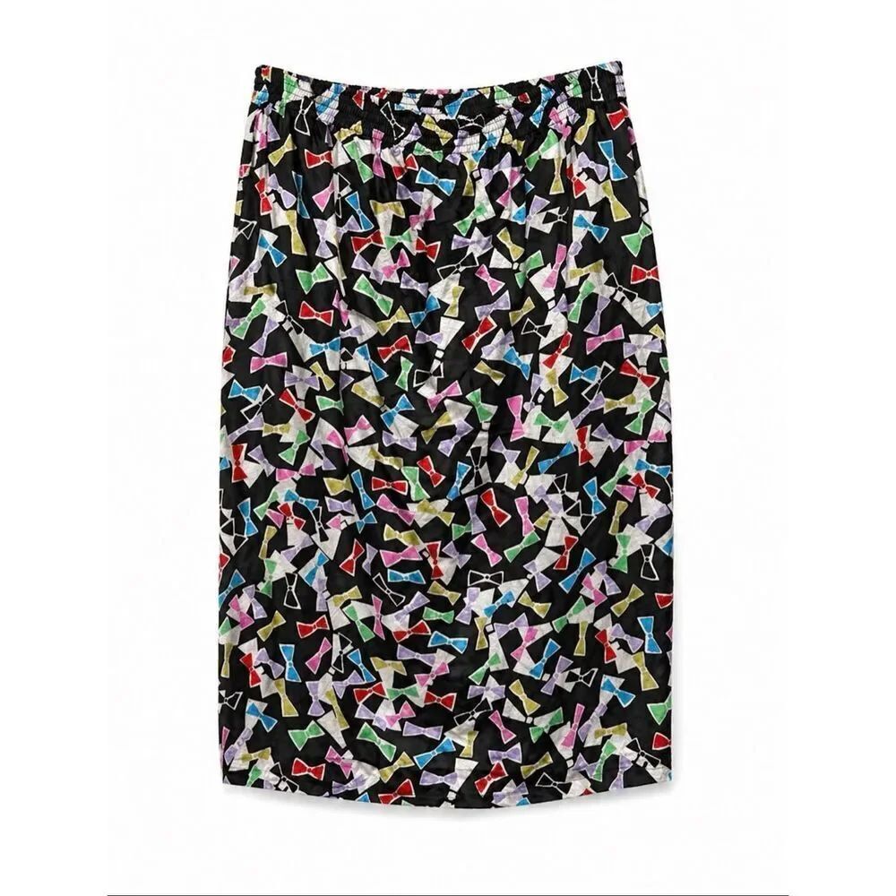 Vintage Oleg Cassini Silk Skirt Size 8 Martini Print Elastic Waist Midi Fun Nove